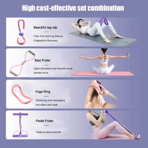 5pcs Yoga Equipment Set, Including Leg Training Clip, Yoga Stretching Ring, 8 Shaped Resistance Rope, Pedal Puller, Yoga Fitness